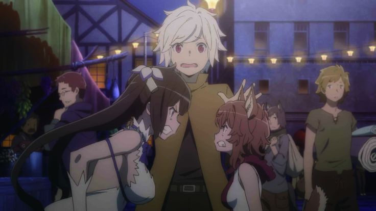 【在地下城尋求邂逅是否搞錯了什麼–獵戶座之箭–】劇照-阿蒂蜜絲是赫斯緹雅(左)的閨蜜，貝爾(中)也是赫斯緹雅鍾情的人，對赫斯緹雅來說兩邊都很重要